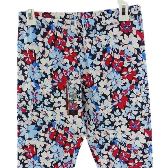 No Boundaries Womens M Floral Print Leggings Red Blue White Stretch Capri - Picture 3 of 6